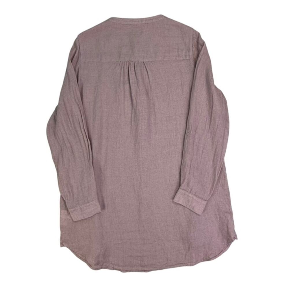 Sigrid Olsen 100% Linen Tunic Shirt M Mauve Pink Roll Tab Pockets Lagenlook - Picture 2 of 14